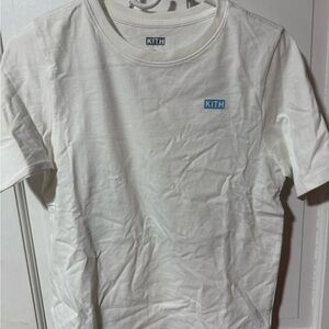 Kith Cream Short Sleeve Tee with Light Blue Chest Logo